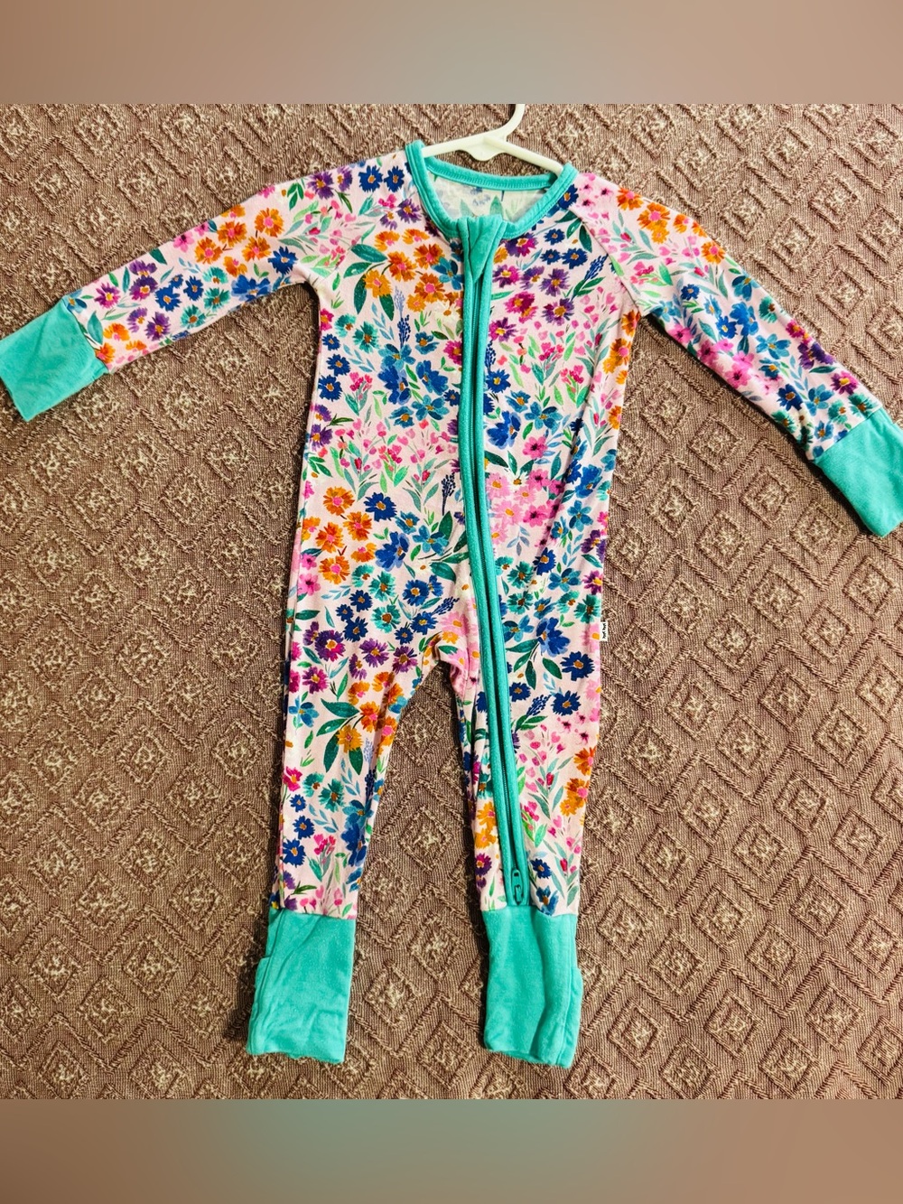 Little Sleepies Floral Print Girls' One-Piece Pajama - Pink & Teal Size 0-3 Mths